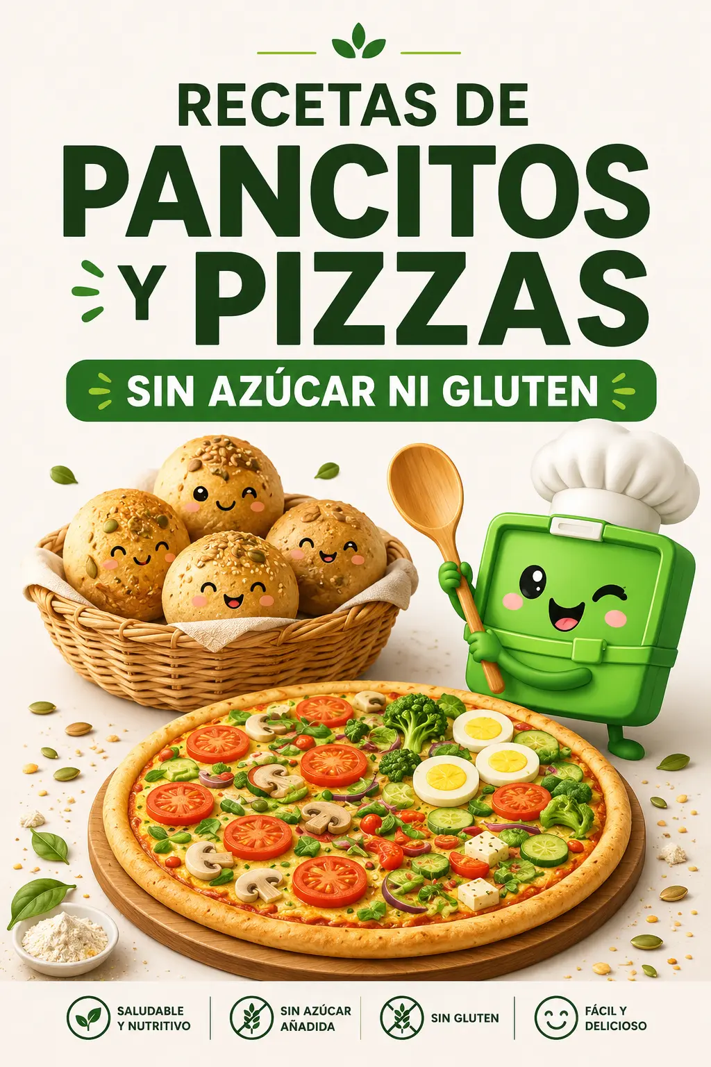 Recetas de pancitos y pizzas sin azúcar ni gluten